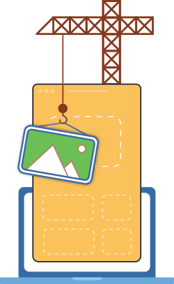 illustration of a crane putting together a webpage