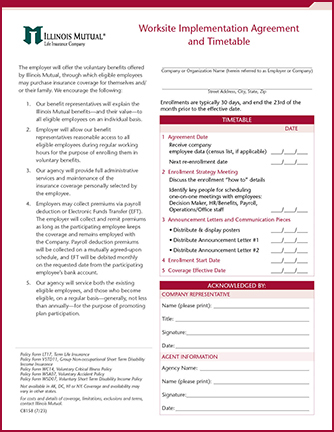 image of Worksite Implementation Agreement and Timetable C8158