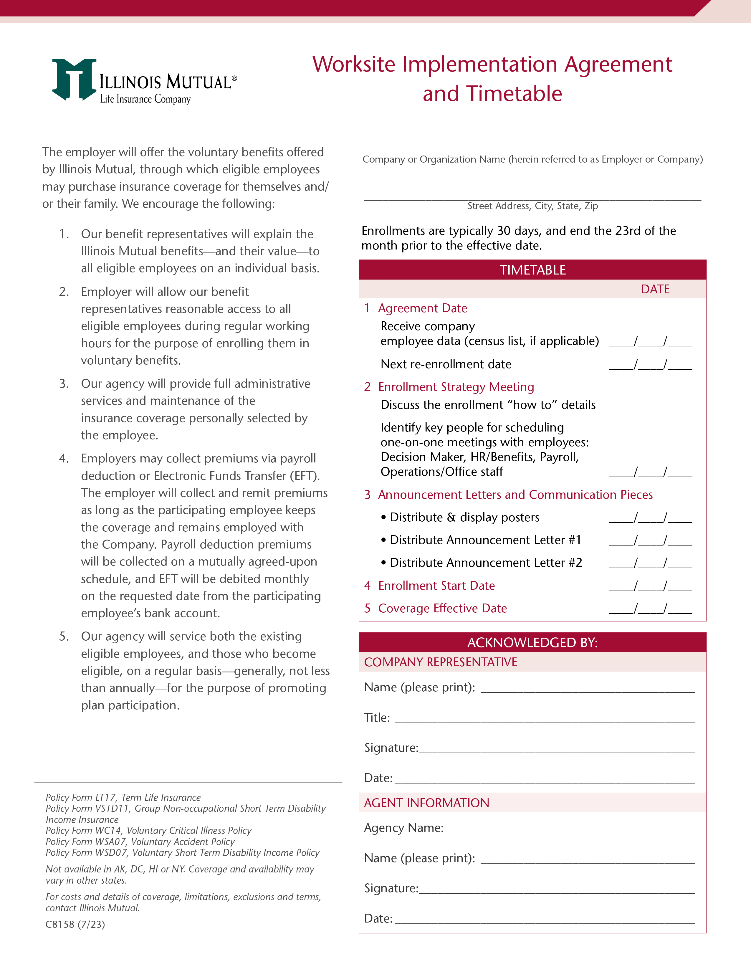 image of Employer Agreement & Timetable Fillable Flyer C8158