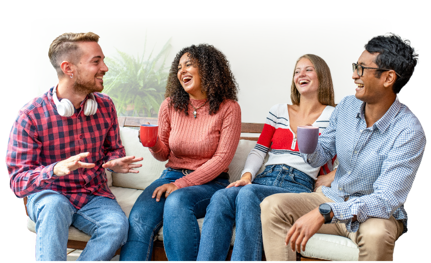 group of freidns sitting together and laughing