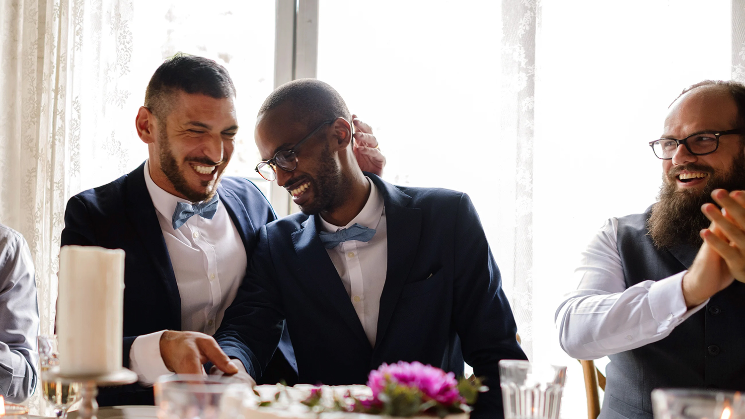 married couple smiling at there wedding